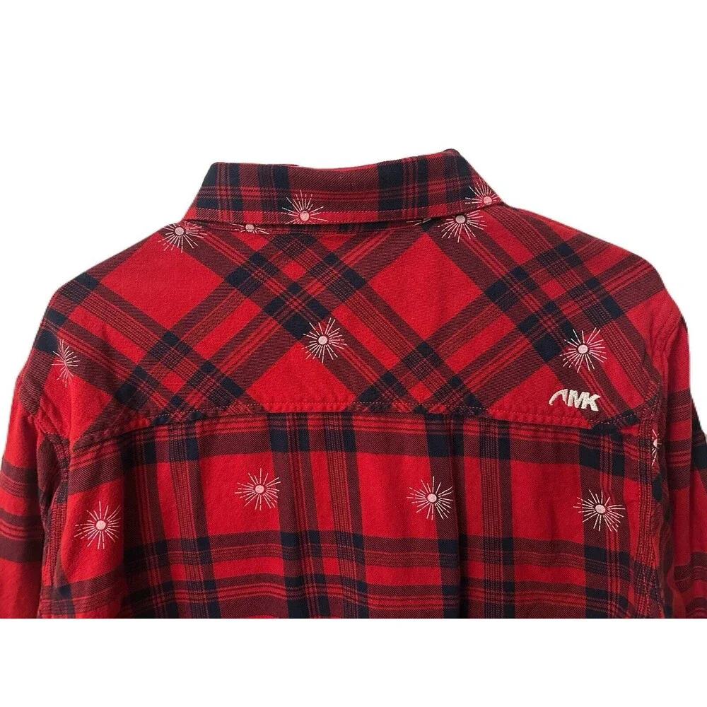 Mountain Khakis Mens Size Large Soft Sunburst Red Black Plaid Flannel Shirt EUC
